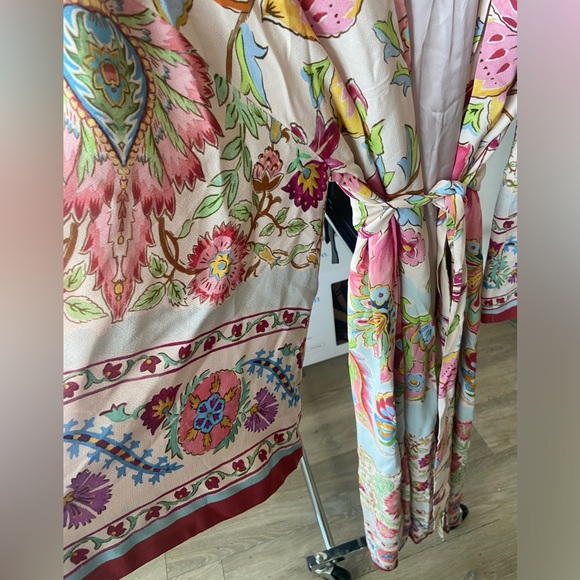 XS 🔖 Satin Colorful Boho Floral Printed Belted Kimono Duster Robe - Picture 8 of 9